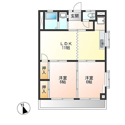 シャンポール双葉 2階 2LDK 賃貸物件詳細