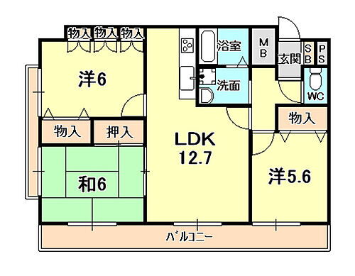 ビアンディールＩＩＩ 5階 3LDK 賃貸物件詳細