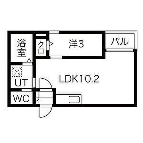  1LDK（LDK10.20畳，洋室3.00畳）