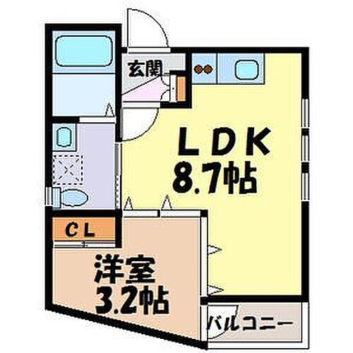  1LDK ［LDK8.7帖 洋3.2帖］