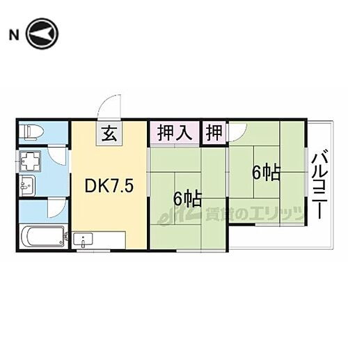 メゾンドフルール生駒壱番館 2階 2DK 賃貸物件詳細