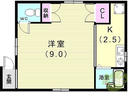 アシケンハイツ２ 2階 ワンルーム 賃貸物件詳細