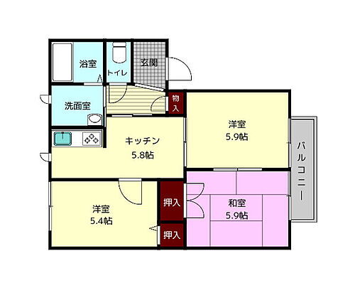 シャトレーヌ梅美台 2階 3DK 賃貸物件詳細
