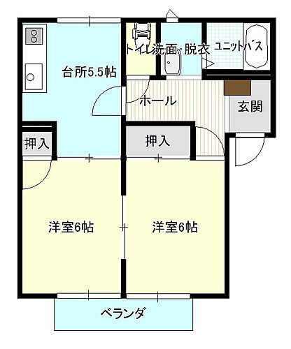 ハイネス旭　Ｂ棟 1階 2DK 賃貸物件詳細