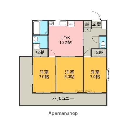 ロイヤルヒルズ弐番館 2階 3LDK 賃貸物件詳細