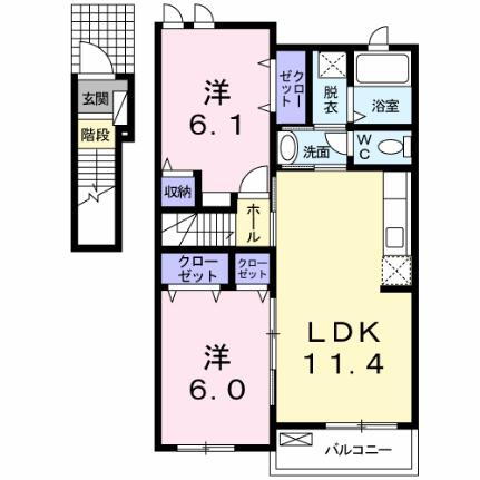 ヴィラ　エクレール　Ｂ 2階 2LDK 賃貸物件詳細