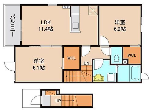 サングレイスＡ 2階 2LDK 賃貸物件詳細