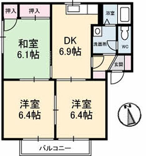 アネックス立岩　Ａ棟 2階 3DK 賃貸物件詳細