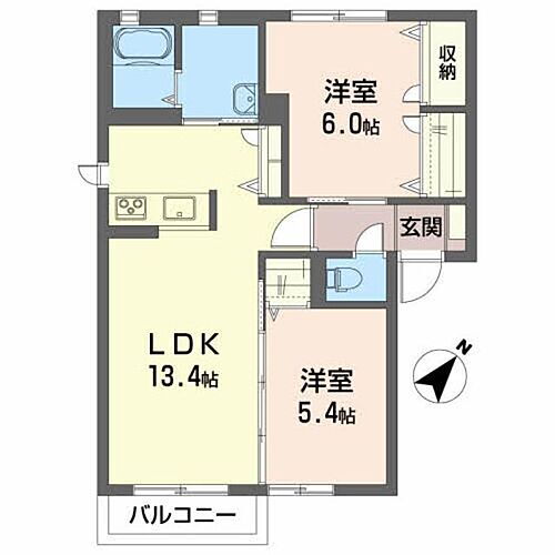 シャーメゾンクレール　Ａ 2階 2LDK 賃貸物件詳細