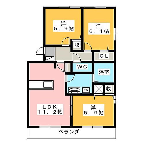 グランデ北沢ＩＩ 3階 3LDK 賃貸物件詳細