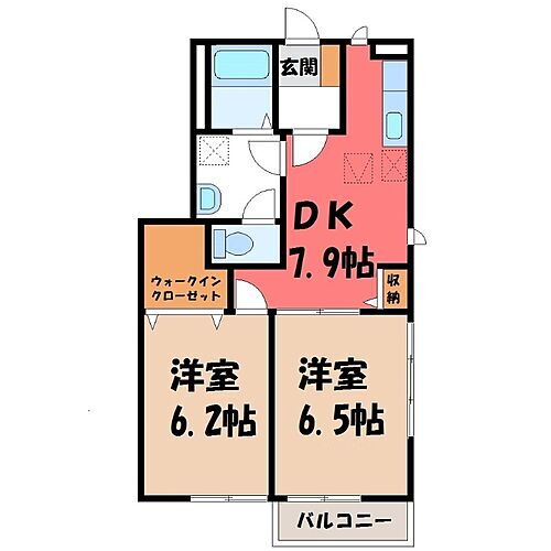 栃木県栃木市薗部町2丁目 栃木駅 2DK アパート 賃貸物件詳細