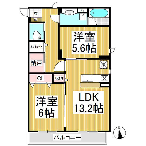 ＣＳ鶴賀ブレインマンション 2階 2LDK 賃貸物件詳細