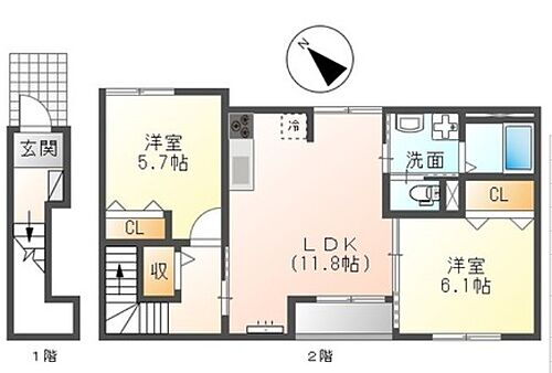 シャモニー 2階 2LDK 賃貸物件詳細