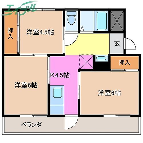 ヴィラナリー津　Ａ棟 2階 3K 賃貸物件詳細