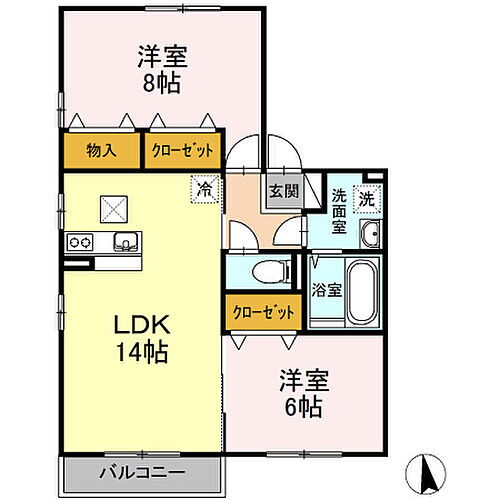 ｓｏｕｔｈ　ｗｉｎｄ 1階 2LDK 賃貸物件詳細