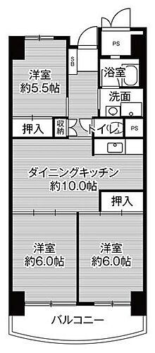 ビレッジハウス香椎浜タワー１号棟 3階 3DK 賃貸物件詳細