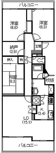 ガーデンロゼ高町 3階 3SLDK 賃貸物件詳細