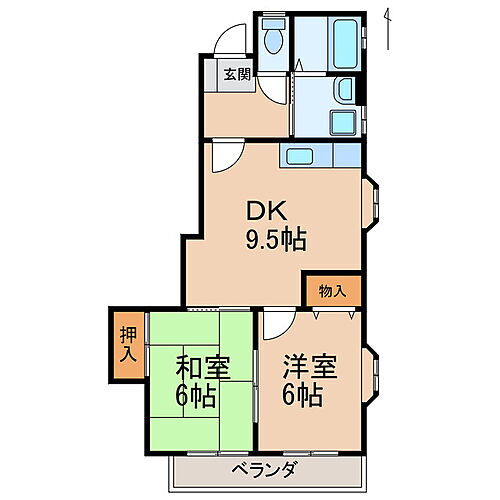 エメラルドハイツ６ 2階 2DK 賃貸物件詳細