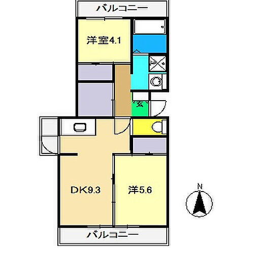 ヴィラナリー高知　３号棟 2階 2DK 賃貸物件詳細