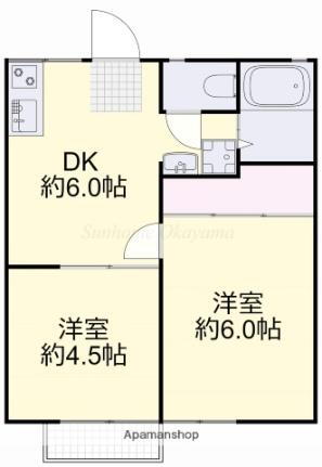 岡山県岡山市北区平野 庭瀬駅 2DK アパート 賃貸物件詳細
