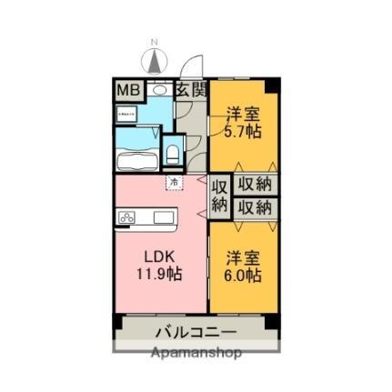 スカイパレス大安寺 2階 2LDK 賃貸物件詳細