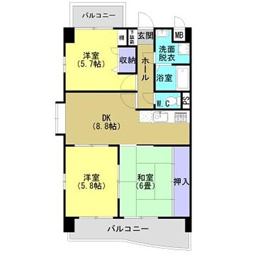 鹿児島県鹿児島市伊敷5丁目 鹿児島中央駅 3DK マンション 賃貸物件詳細