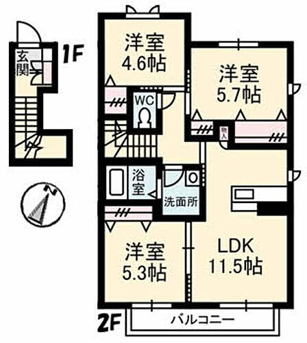 Ｅｃｒａｒｇｅ　Ｂ棟 2階 3LDK 賃貸物件詳細