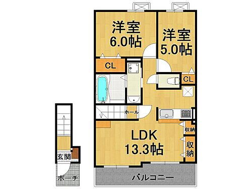 兵庫県伊丹市大野2丁目 雲雀丘花屋敷駅 2LDK アパート 賃貸物件詳細