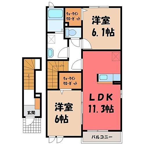 栃木県下都賀郡野木町大字南赤塚 野木駅 2LDK アパート 賃貸物件詳細