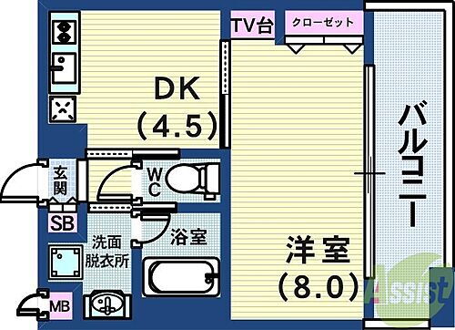 プレジール三ノ宮 7階 1DK 賃貸物件詳細