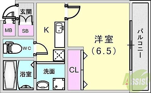  1K（23.5平米）エアコン・独立洗面台・室内洗濯機置場