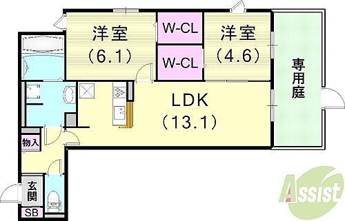  2LDK（58.66平米）カウンターキッチン・エアコン