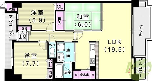 リブコートフェリス須磨山手台 9階 3LDK 賃貸物件詳細