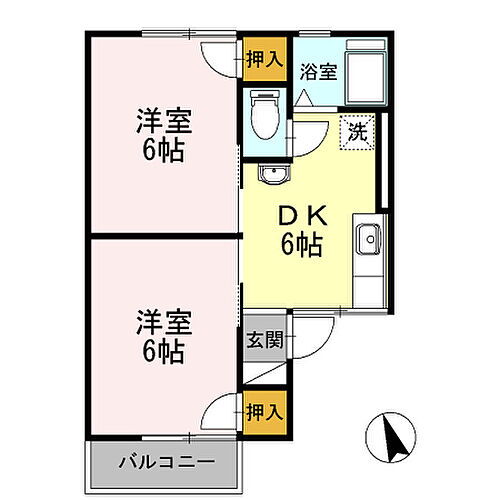サンシャイン・エル 2階 2DK 賃貸物件詳細