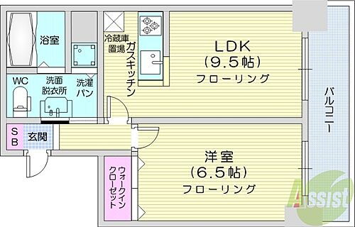  1LDK、角部屋、バストイレ別、シャワートイレ