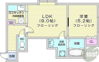  1LDK、独立洗面台、TVモニターホン、バス・トイレ別