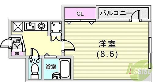 カーサ神戸下山手 2階 1K 賃貸物件詳細