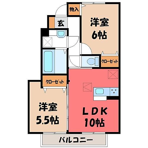 オペラハウス柳原　Ｂ 1階 2LDK 賃貸物件詳細