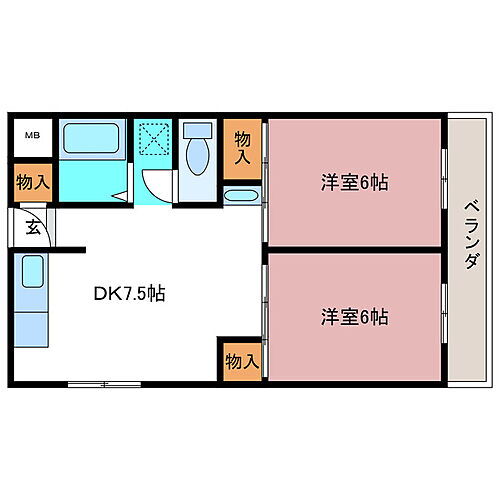 プレンティハイツ綾園 3階 2DK 賃貸物件詳細