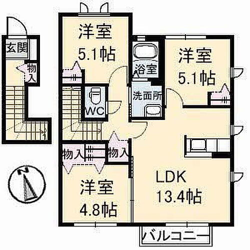広島県福山市木之庄町2丁目13-14 備後本庄駅 3LDK アパート 賃貸物件詳細