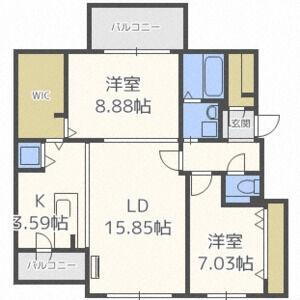 北海道札幌市中央区南二十二条西8丁目 東屯田通駅 2SLDK マンション 賃貸物件詳細
