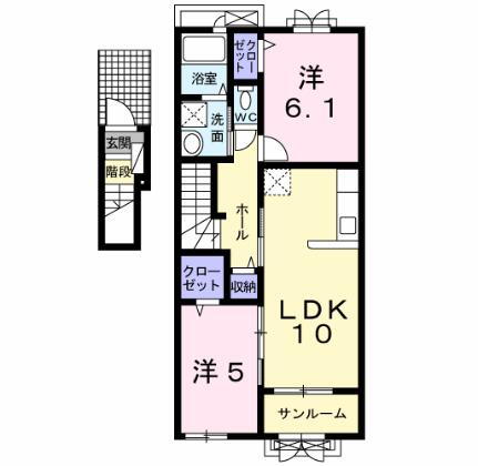 カーサ　フェリオ　Ａ 2階 2LDK 賃貸物件詳細