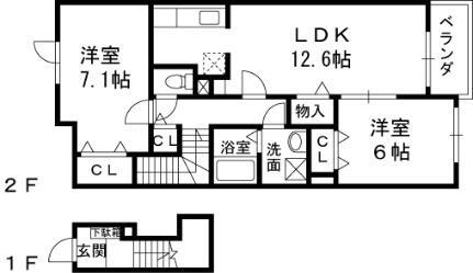 クラール・ミルト　Ｆ．Ｕ 2階 2LDK 賃貸物件詳細