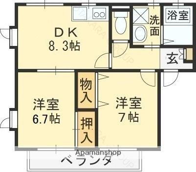 エーディハイツ　Ｄ 2階 2DK 賃貸物件詳細