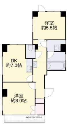 岡山県岡山市北区野田屋町2丁目 西川緑道公園駅 2DK マンション 賃貸物件詳細