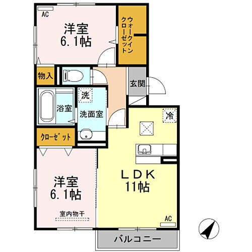 モンブラン　Ｂ 1階 2LDK 賃貸物件詳細