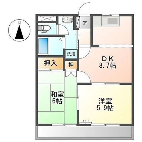 サンライズ坂倉 2階 2DK 賃貸物件詳細