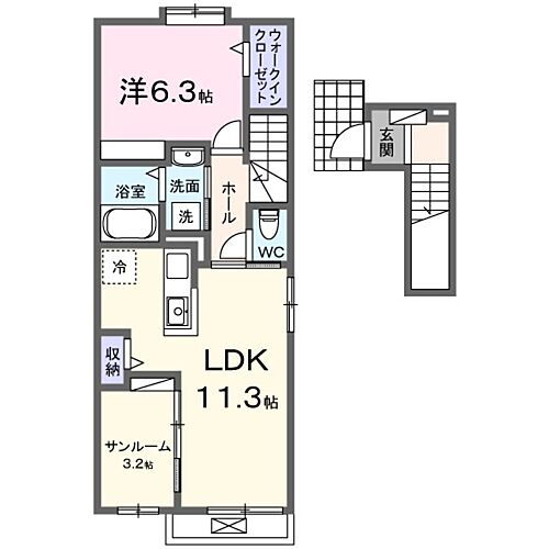 シャトレーＢＡＮ 2階 1LDK 賃貸物件詳細