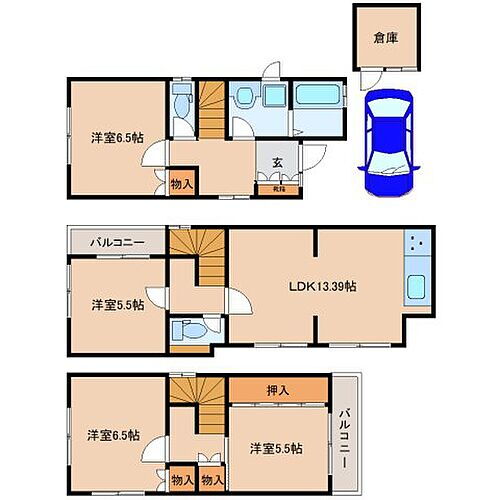 奈良県大和郡山市雑穀町 郡山駅 4LDK 一戸建て 賃貸物件詳細