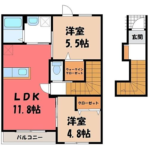 栃木県宇都宮市上戸祭3丁目 東武宇都宮駅 2LDK アパート 賃貸物件詳細